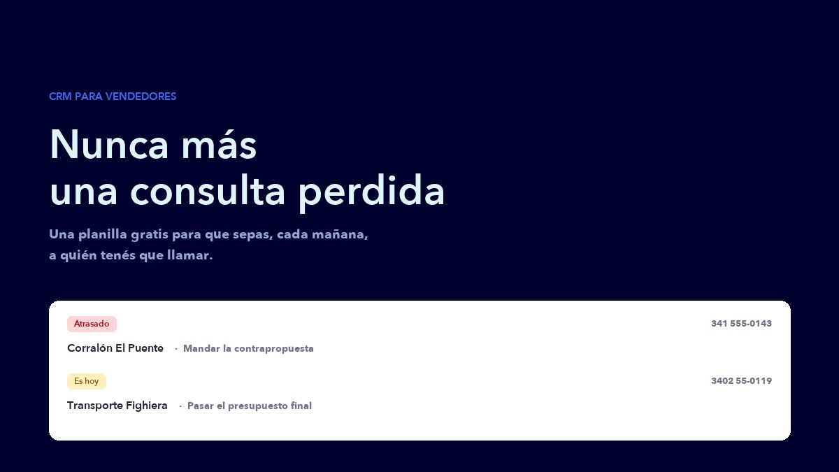 Pantalla del CRM en planilla mostrando a quién hay que llamar hoy